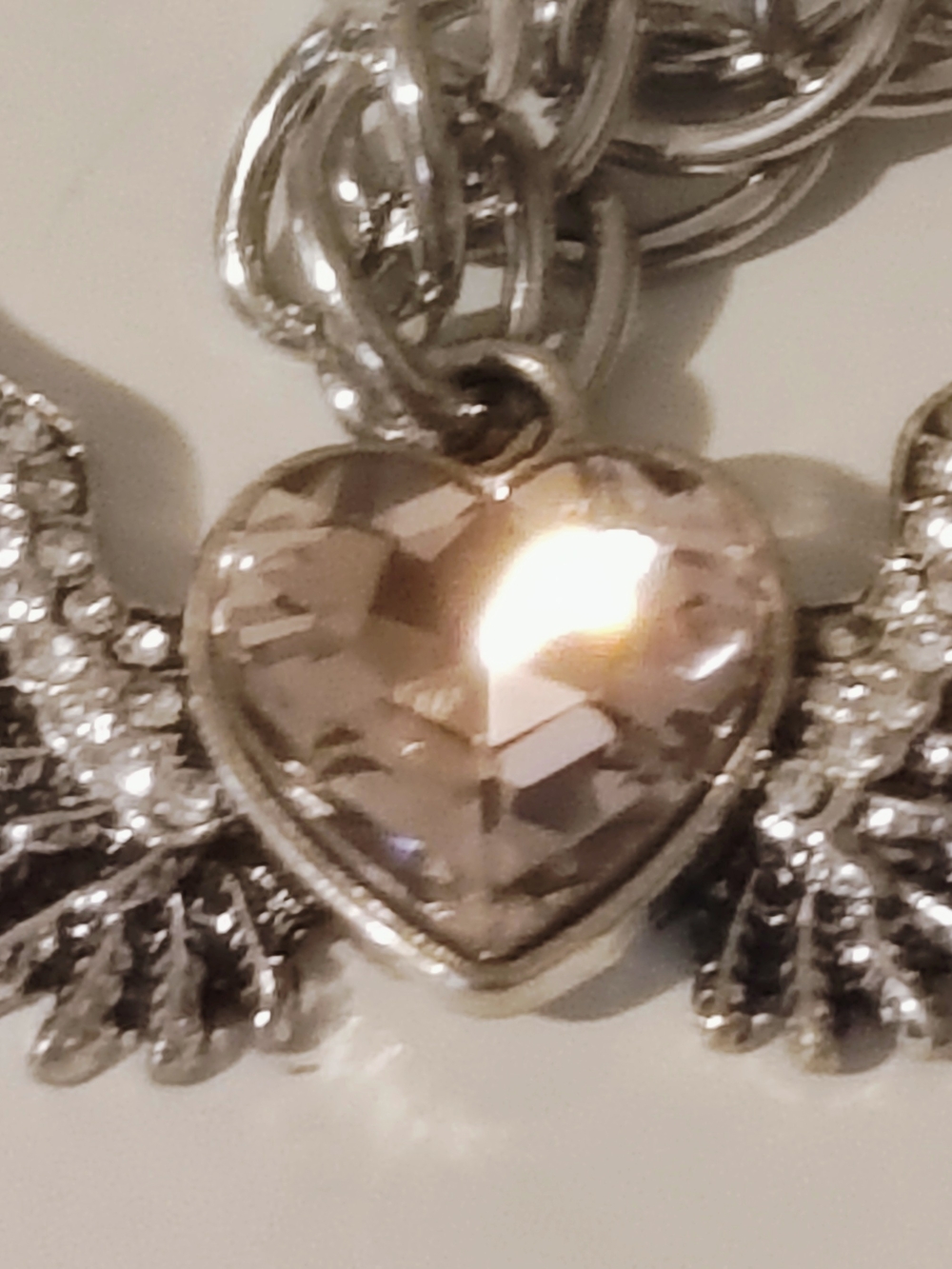 Silver Winged Pink Heart Charm 8" Bracelet - Women Jewelry - Handmade - Picture 2 of 6